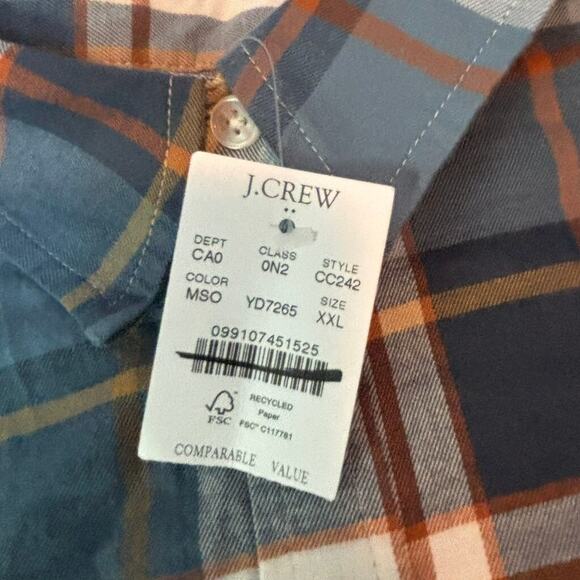 NWT J.Crew Factory XXL Blue Rust Plaid Flannel Cotton Button Down Shirt - Picture 5 of 5